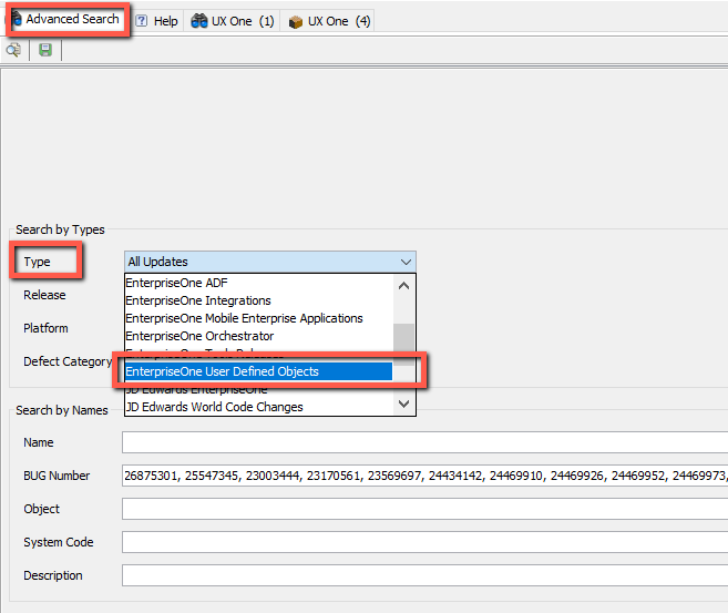 Change Assistant Advanced Query Form Settings for Finding JDE UX One UDOs