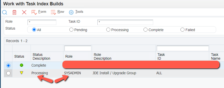 Working with Task Index Builds