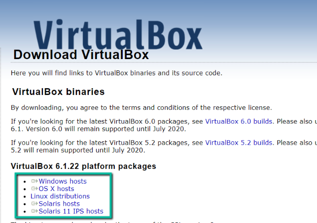VirtualBox Downloads Page